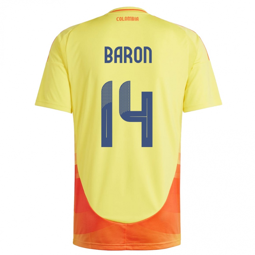 Men Football Colombia Ángela Barón #14 Yellow Home Jersey 24-26 T-Shirt Uk