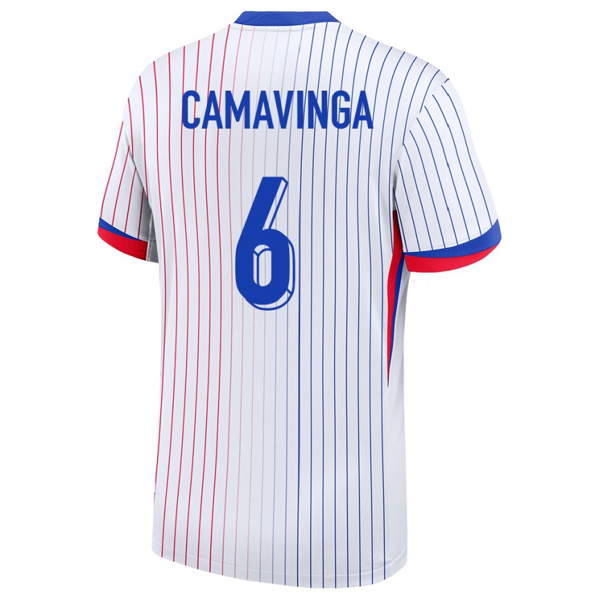 Men Football France Eduardo Camavinga #6 White Away Jersey 24-26 T-Shirt Uk