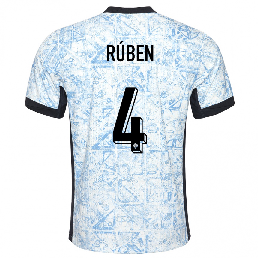 Men Football Portugal Ruben Dias #4 Cream Blue Away Jersey 24-26 T-Shirt Uk