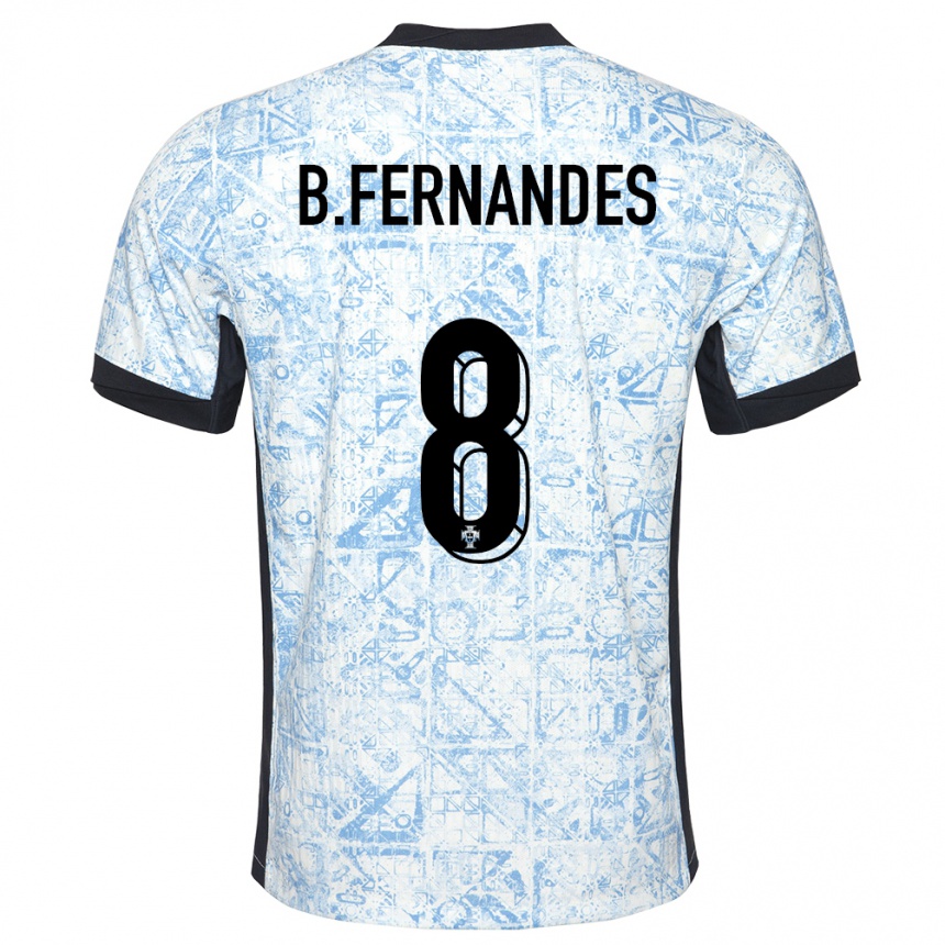 Men Football Portugal Bruno Fernandes #8 Cream Blue Away Jersey 24-26 T-Shirt Uk