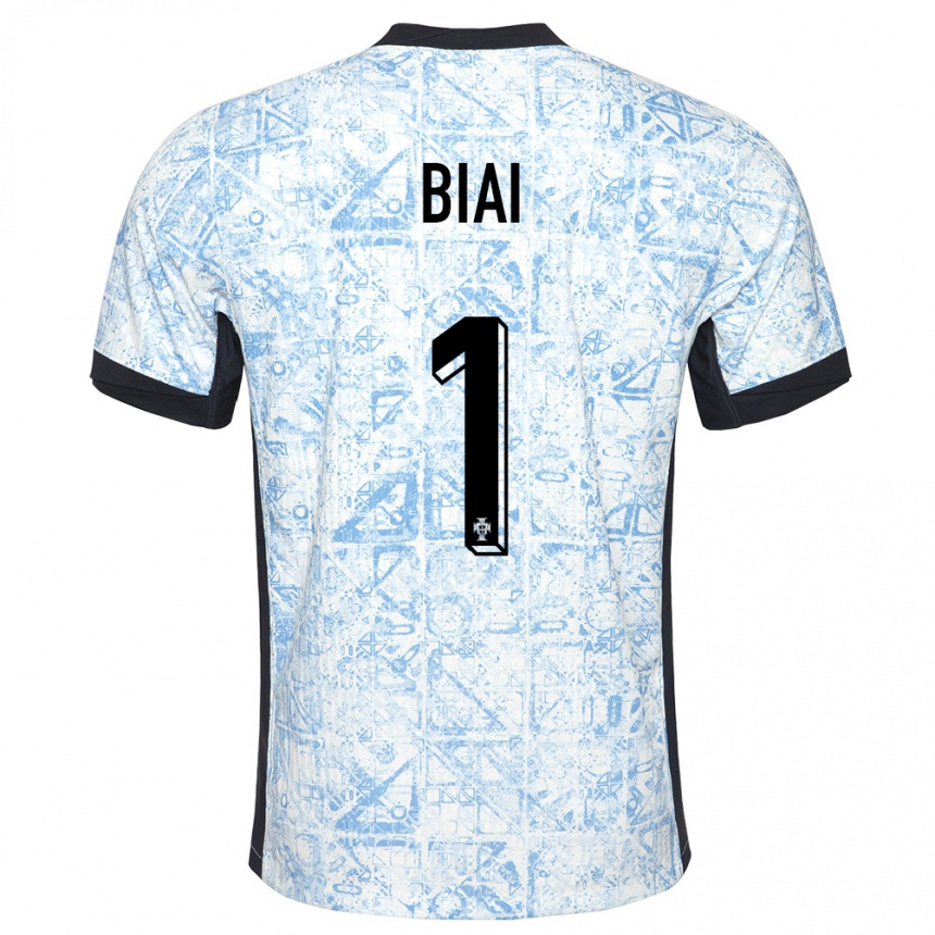 Men Football Portugal Celton Biai #1 Cream Blue Away Jersey 24-26 T-Shirt Uk