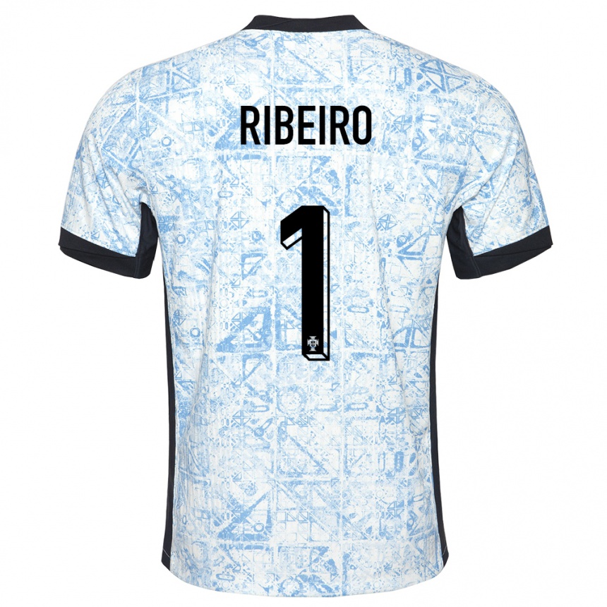 Men Football Portugal Goncalo Ribeiro #1 Cream Blue Away Jersey 24-26 T-Shirt Uk