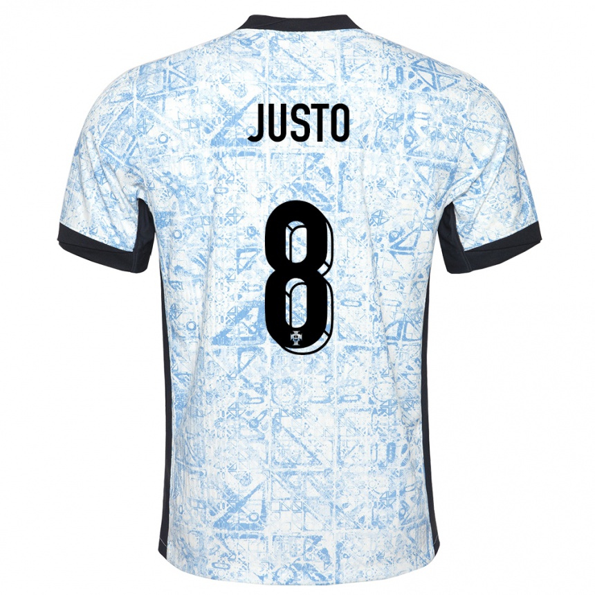 Men Football Portugal Samuel Justo #8 Cream Blue Away Jersey 24-26 T-Shirt Uk