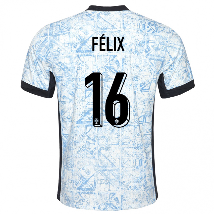 Men Football Portugal Hugo Felix #16 Cream Blue Away Jersey 24-26 T-Shirt Uk