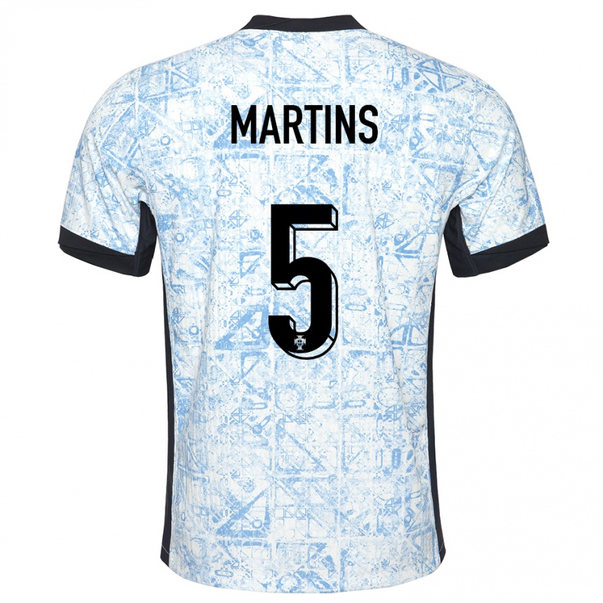 Men Football Portugal Leandro Martins #5 Cream Blue Away Jersey 24-26 T-Shirt Uk