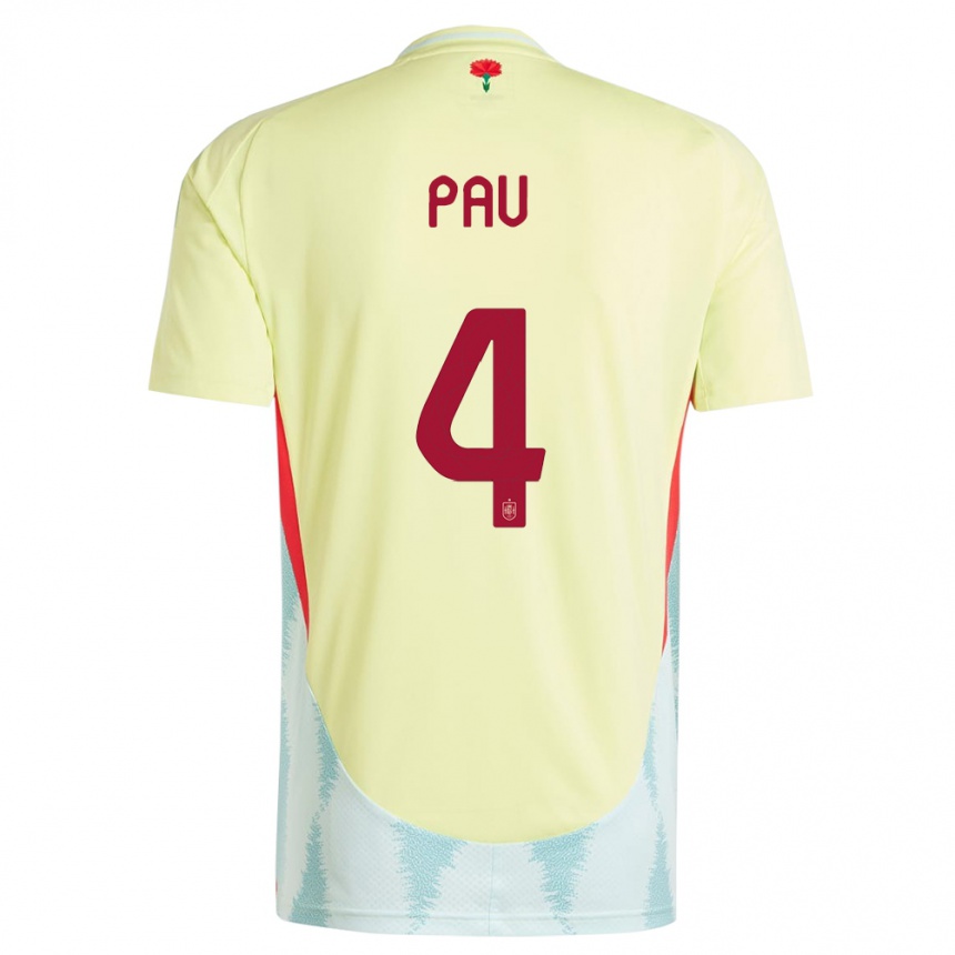 Men Football Spain Pau Torres #4 Yellow Away Jersey 24-26 T-Shirt Uk