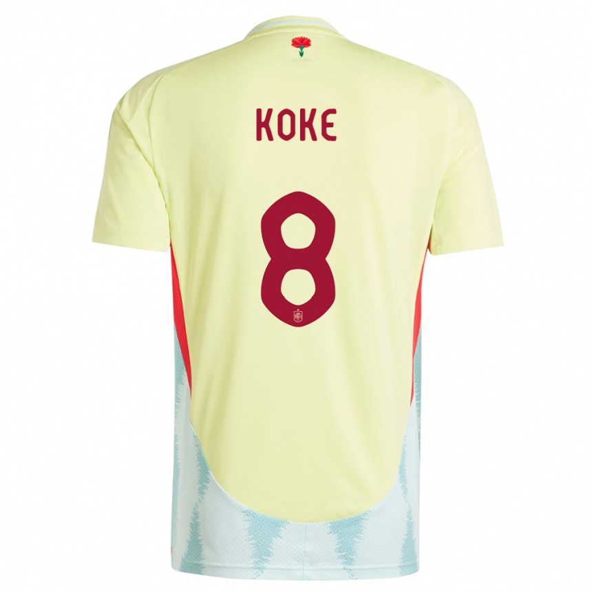 Men Football Spain Koke #8 Yellow Away Jersey 24-26 T-Shirt Uk