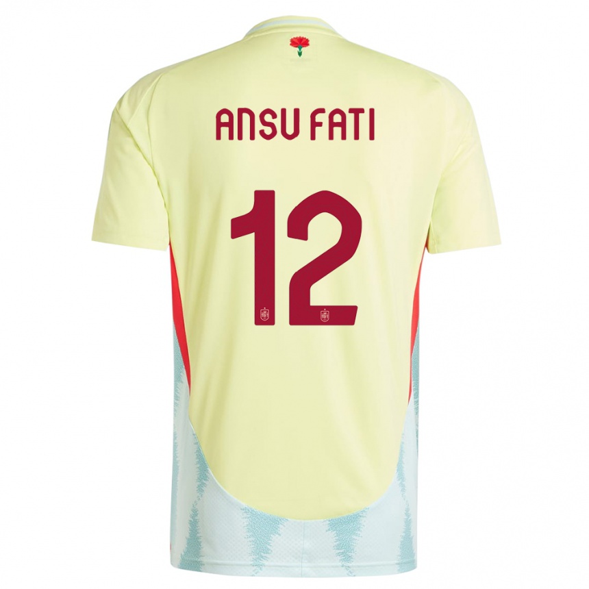 Men Football Spain Ansu Fati #12 Yellow Away Jersey 24-26 T-Shirt Uk