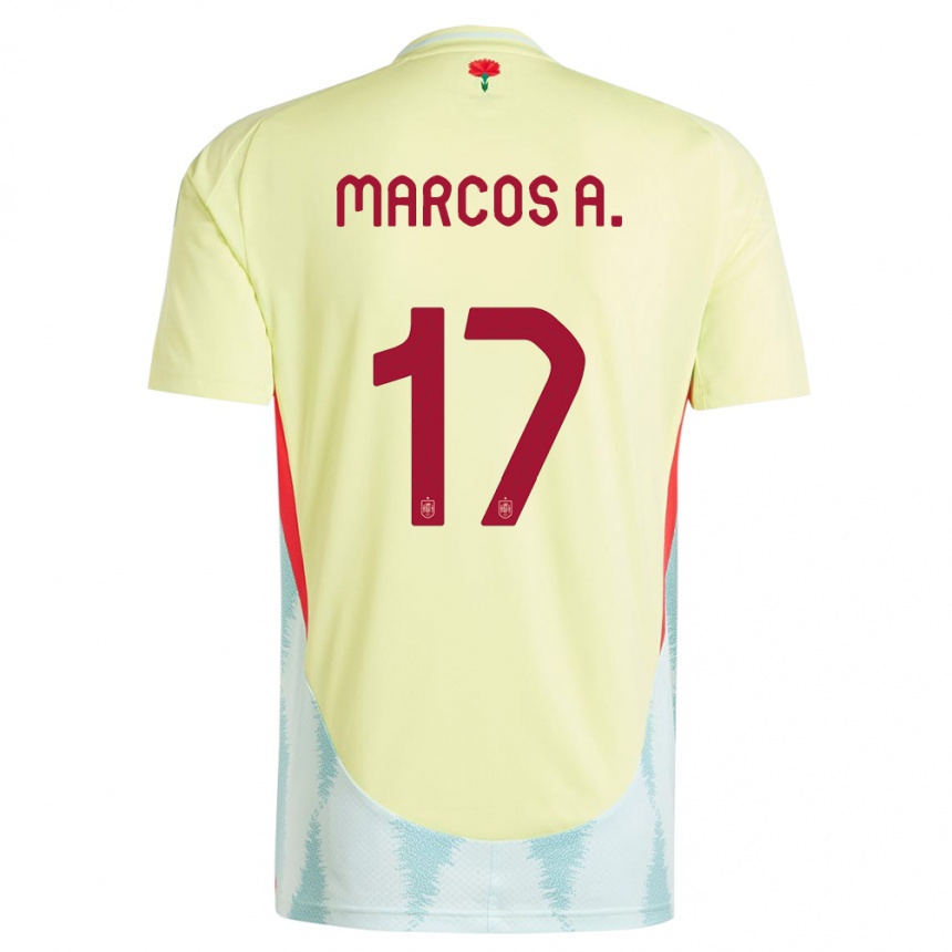 Men Football Spain Marcos Alonso #17 Yellow Away Jersey 24-26 T-Shirt Uk