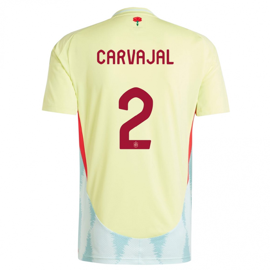 Men Football Spain Daniel Carvajal #2 Yellow Away Jersey 24-26 T-Shirt Uk