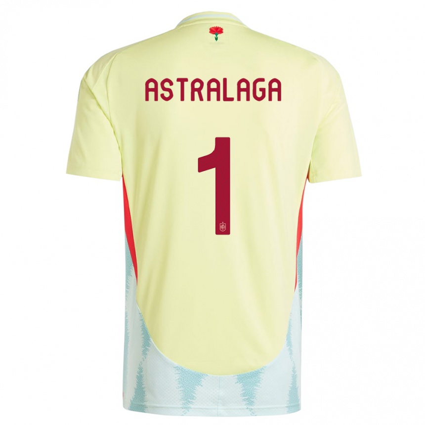 Men Football Spain Ander Astralaga #1 Yellow Away Jersey 24-26 T-Shirt Uk