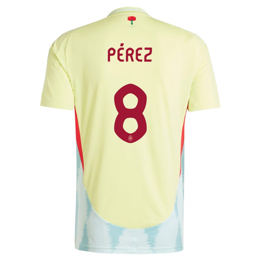 Men Football Spain Dani Perez #8 Yellow Away Jersey 24-26 T-Shirt Uk