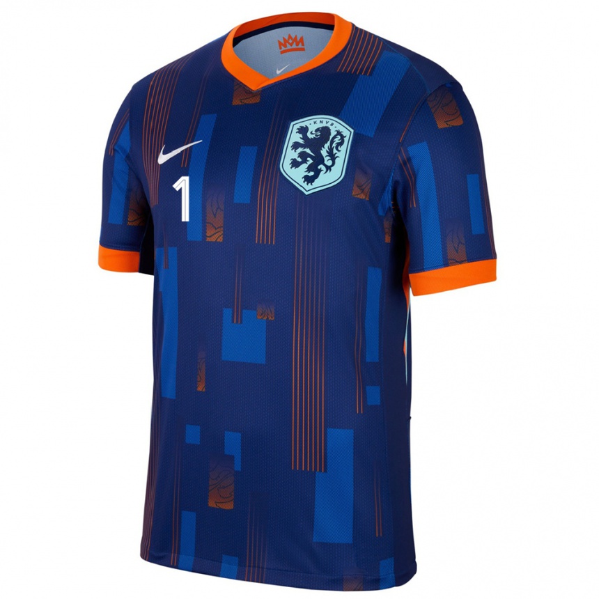 Men Football Netherlands Daphne Van Domselaar #1 Blue Away Jersey 24-26 T-Shirt Uk