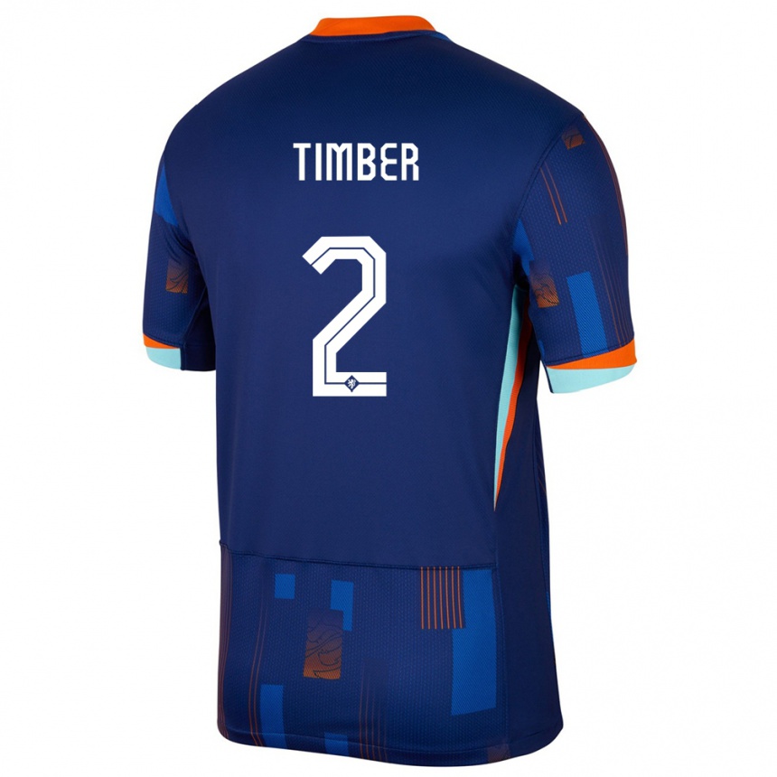 Men Football Netherlands Jurrien Timber #2 Blue Away Jersey 24-26 T-Shirt Uk