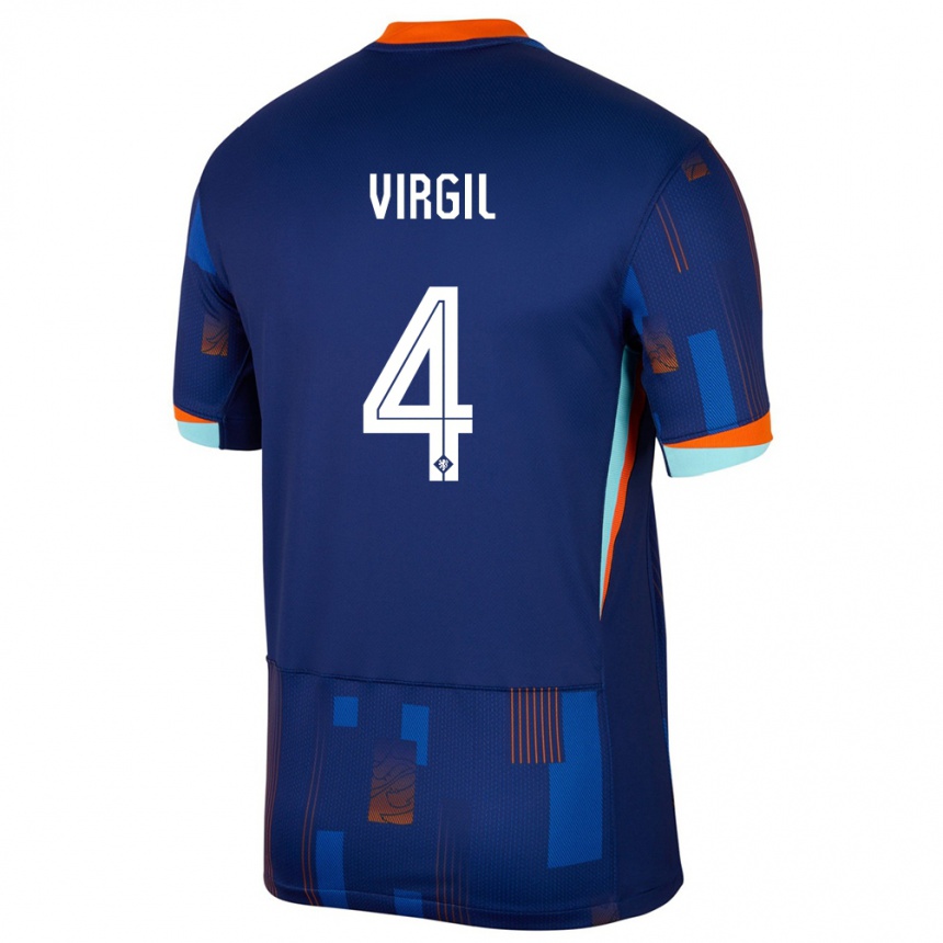 Men Football Netherlands Virgil Van Dijk #4 Blue Away Jersey 24-26 T-Shirt Uk