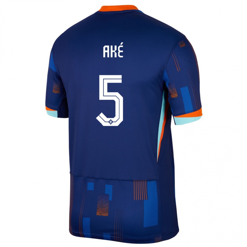 Men Football Netherlands Nathan Ake #5 Blue Away Jersey 24-26 T-Shirt Uk