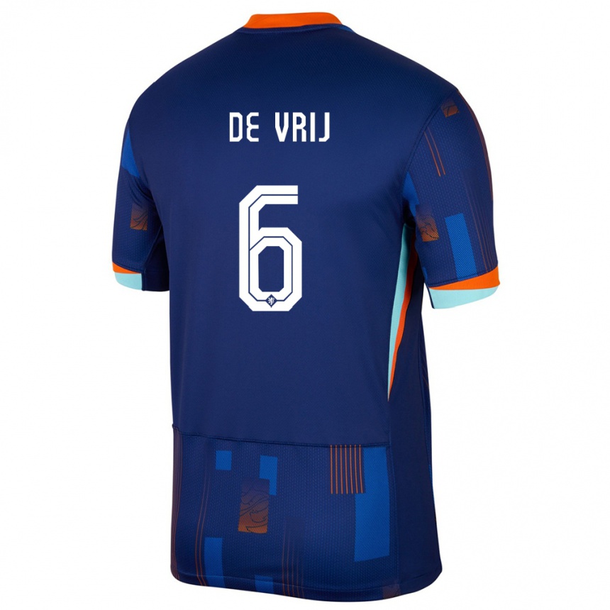 Men Football Netherlands Stefan De Vrij #6 Blue Away Jersey 24-26 T-Shirt Uk