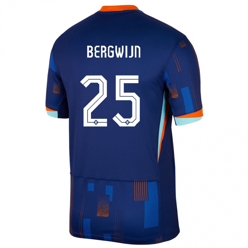 Men Football Netherlands Steven Bergwijn #25 Blue Away Jersey 24-26 T-Shirt Uk