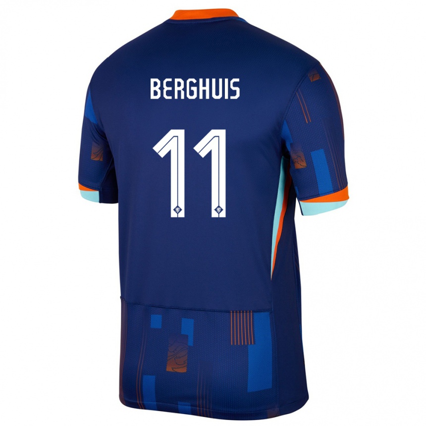 Men Football Netherlands Steven Berghuis #11 Blue Away Jersey 24-26 T-Shirt Uk