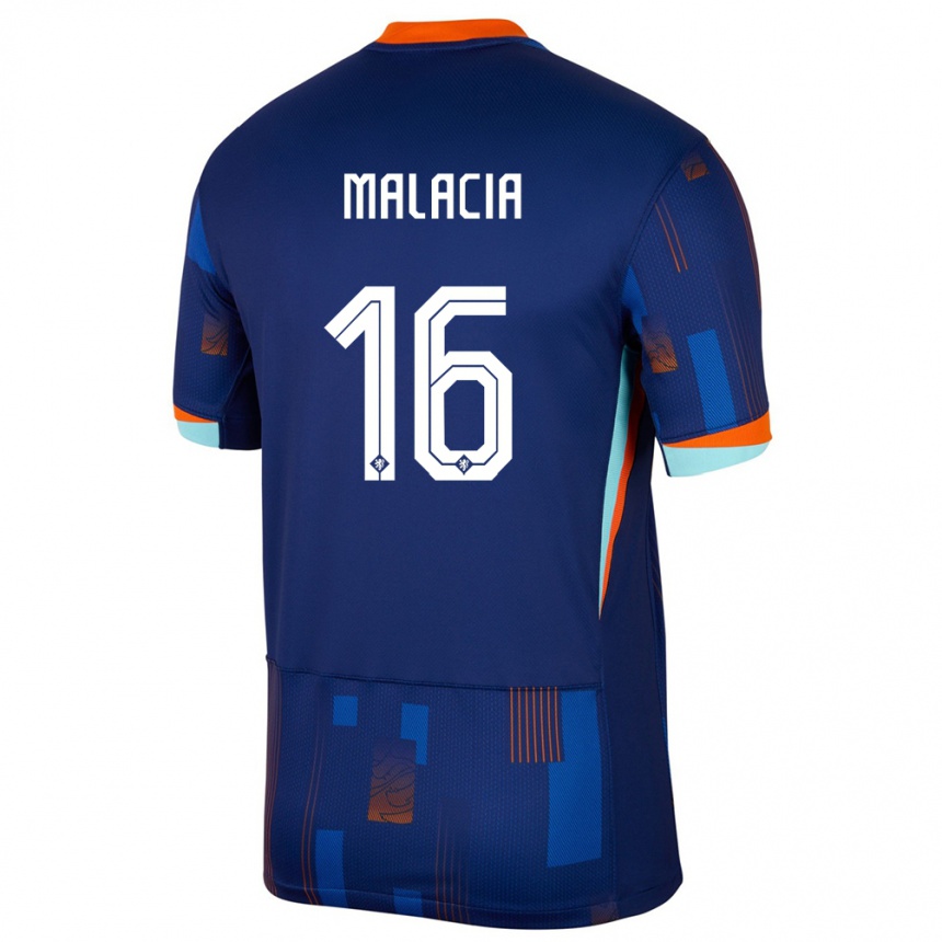 Men Football Netherlands Tyrell Malacia #16 Blue Away Jersey 24-26 T-Shirt Uk