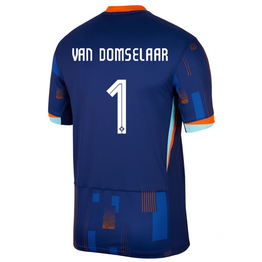 Men Football Netherlands Daphne Van Domselaar #1 Blue Away Jersey 24-26 T-Shirt Uk