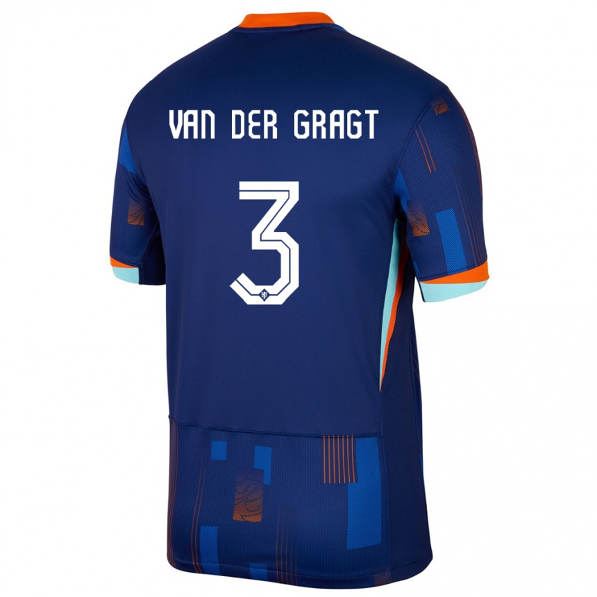 Men Football Netherlands Stefanie Van Der Gragt #3 Blue Away Jersey 24-26 T-Shirt Uk