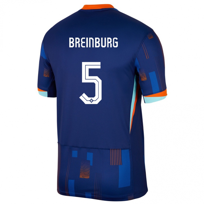 Men Football Netherlands Rainey Breinburg #5 Blue Away Jersey 24-26 T-Shirt Uk