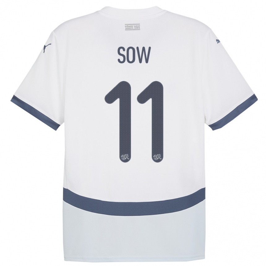 Men Football Switzerland Coumba Sow #11 White Away Jersey 24-26 T-Shirt Uk