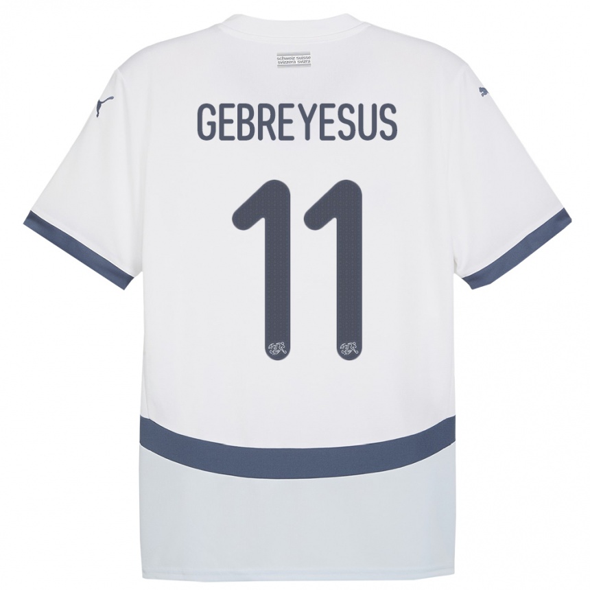 Men Football Switzerland Esey Gebreyesus #11 White Away Jersey 24-26 T-Shirt Uk