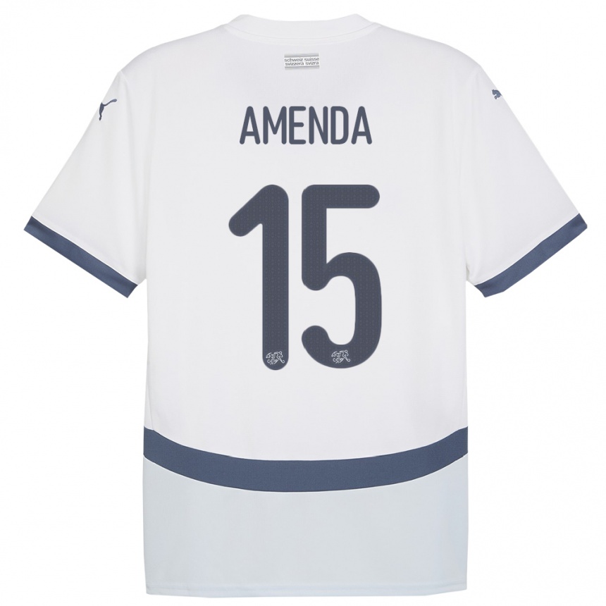 Men Football Switzerland Aurele Amenda #15 White Away Jersey 24-26 T-Shirt Uk