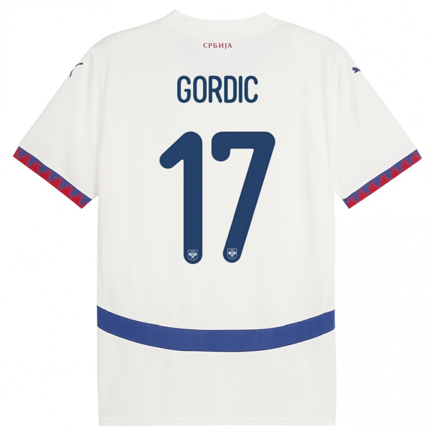 Men Football Serbia Djordje Gordic #17 White Away Jersey 24-26 T-Shirt Uk