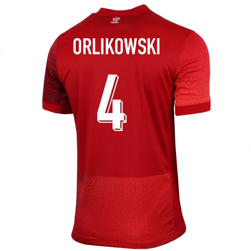 Men Football Poland Igor Orlikowski #4 Red Away Jersey 24-26 T-Shirt Uk