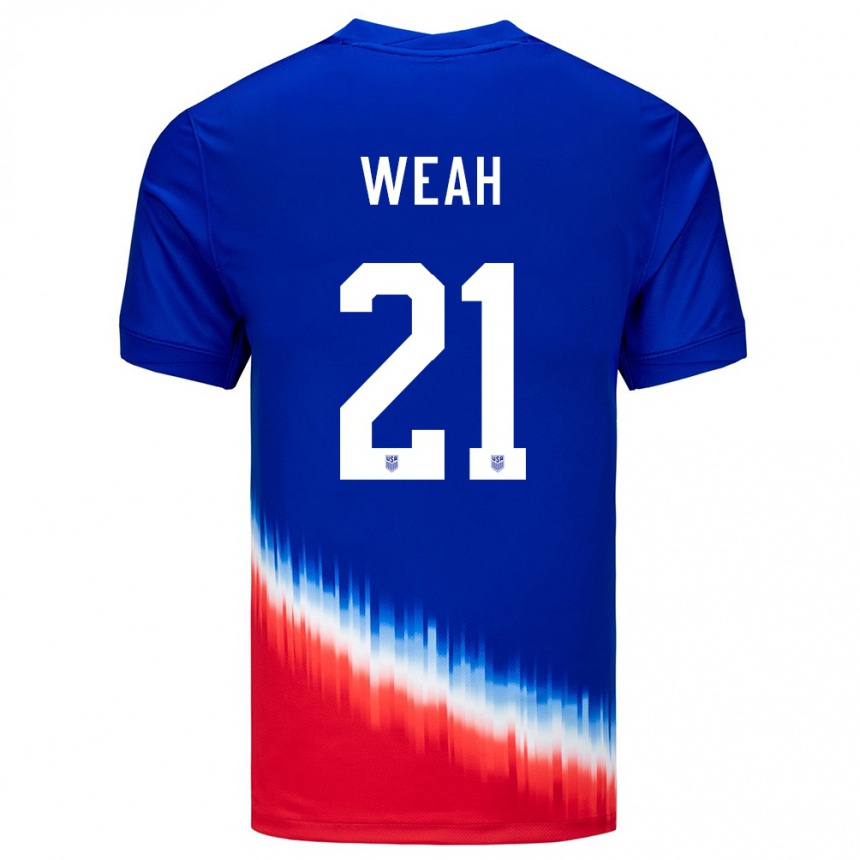 Men Football United States Timothy Weah #21 Blue Away Jersey 24-26 T-Shirt Uk