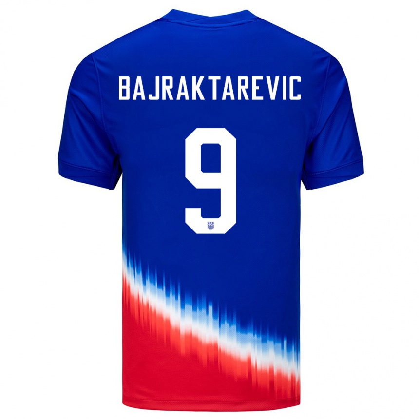 Men Football United States Esmir Bajraktarevic #9 Blue Away Jersey 24-26 T-Shirt Uk