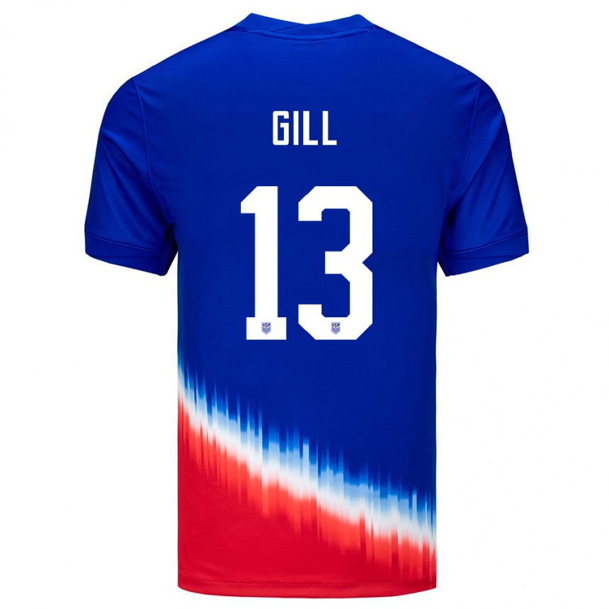 Men Football United States Adrian Gill #13 Blue Away Jersey 24-26 T-Shirt Uk