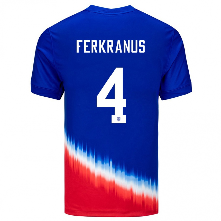 Men Football United States Marcus Ferkranus #4 Blue Away Jersey 24-26 T-Shirt Uk