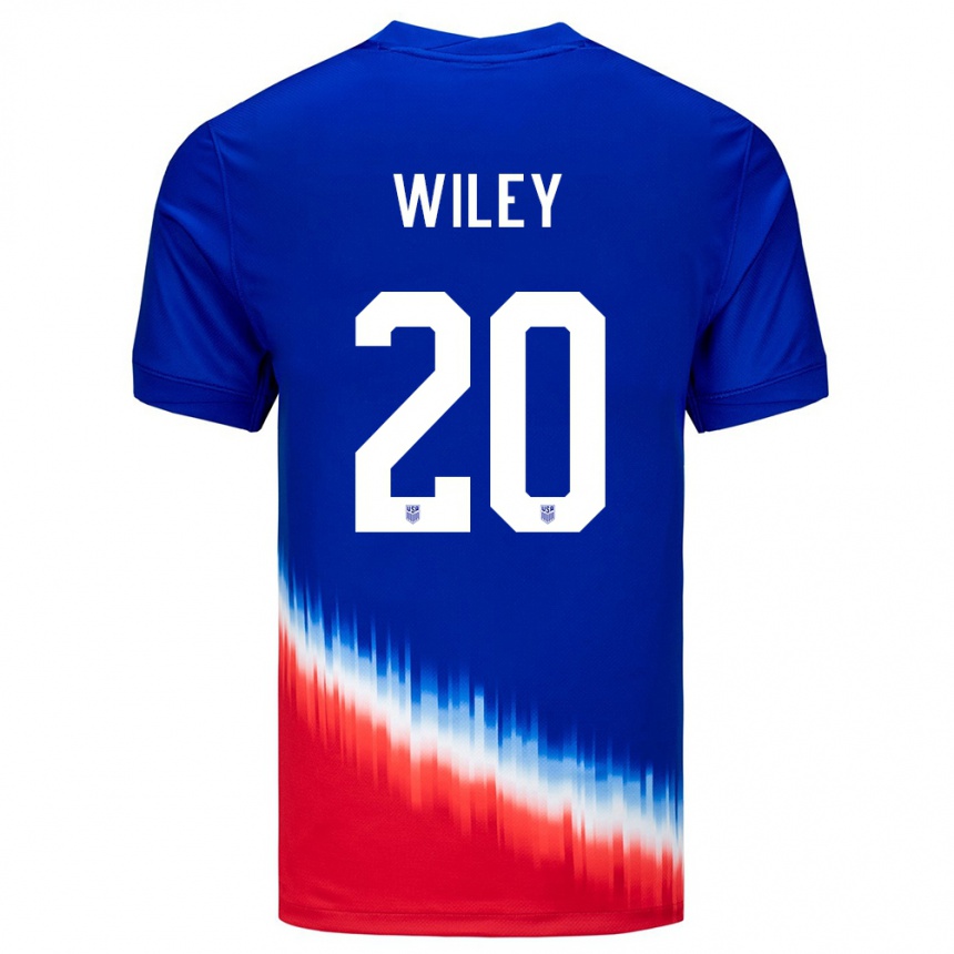 Men Football United States Caleb Wiley #20 Blue Away Jersey 24-26 T-Shirt Uk