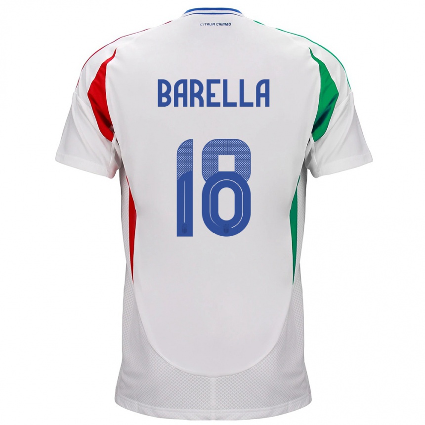 Men Football Italy Nicolò Barella #18 White Away Jersey 24-26 T-Shirt Uk