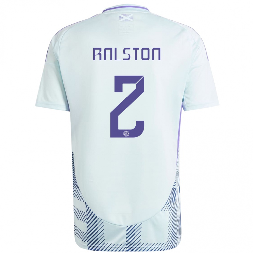 Men Football Scotland Anthony Ralston #2 Light Mint Blue Away Jersey 24-26 T-Shirt Uk