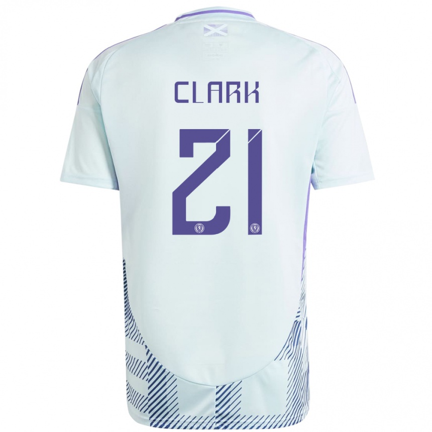 Men Football Scotland Zander Clark #21 Light Mint Blue Away Jersey 24-26 T-Shirt Uk