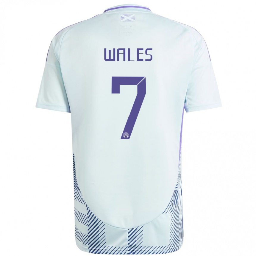 Men Football Scotland Bobby Wales #7 Light Mint Blue Away Jersey 24-26 T-Shirt Uk