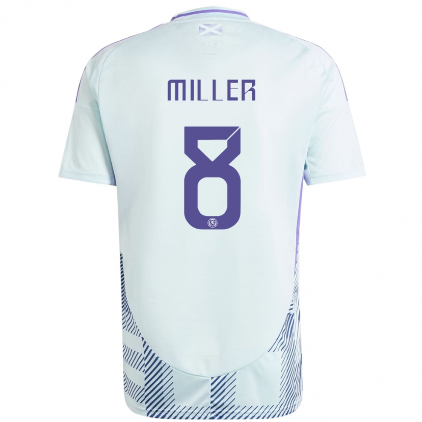 Men Football Scotland Lennon Miller #8 Light Mint Blue Away Jersey 24-26 T-Shirt Uk