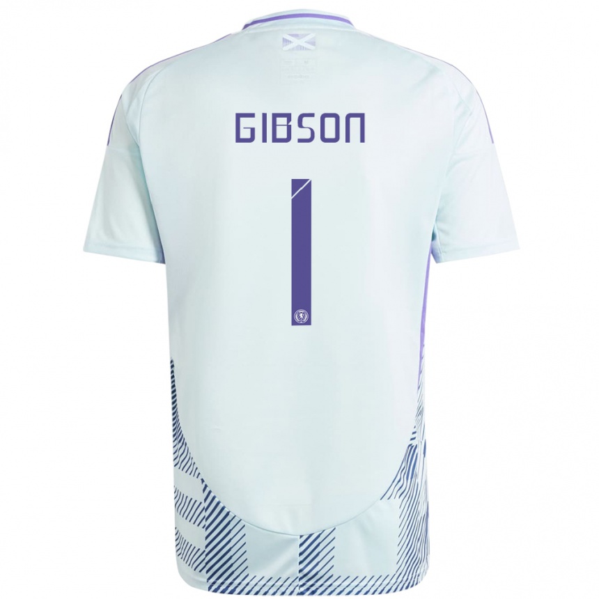 Men Football Scotland Lee Gibson #1 Light Mint Blue Away Jersey 24-26 T-Shirt Uk