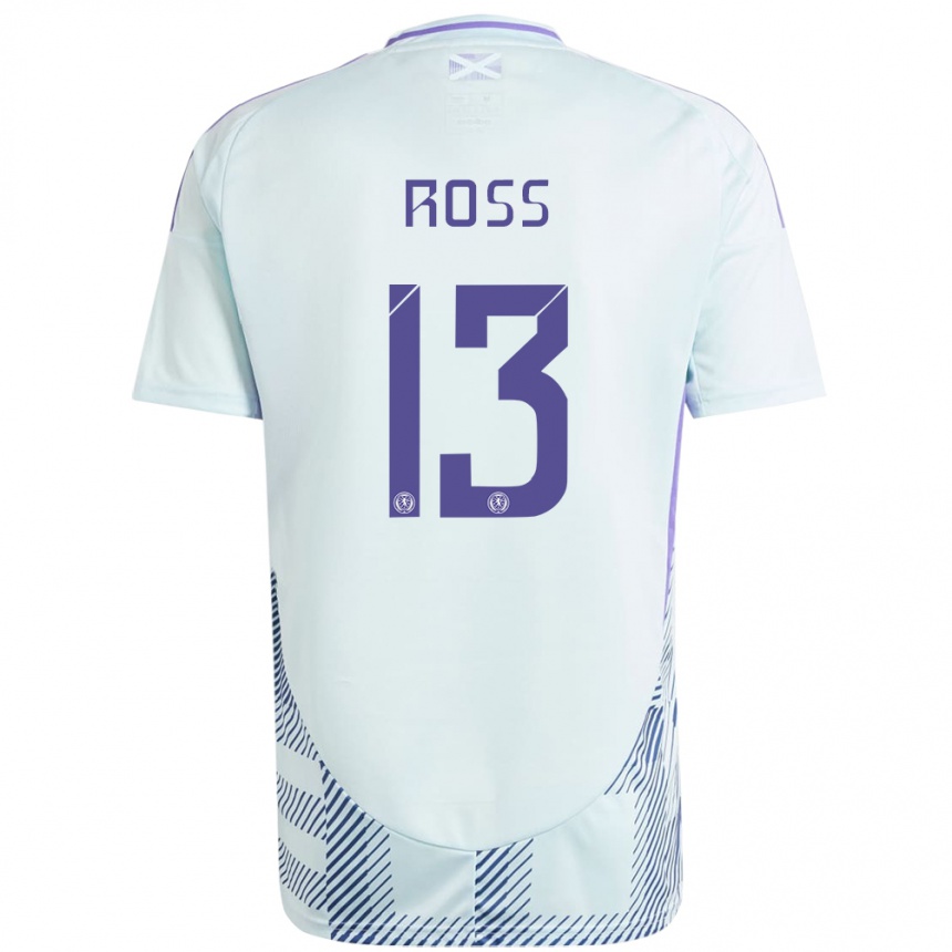 Men Football Scotland Jane Ross #13 Light Mint Blue Away Jersey 24-26 T-Shirt Uk