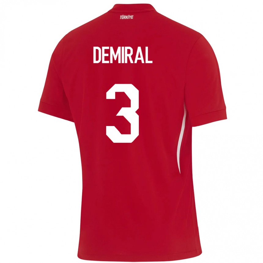 Men Football Turkey Merih Demiral #3 Red Away Jersey 24-26 T-Shirt Uk