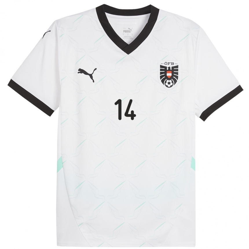 Men Football Austria Leopold Querfeld #14 White Away Jersey 24-26 T-Shirt Uk