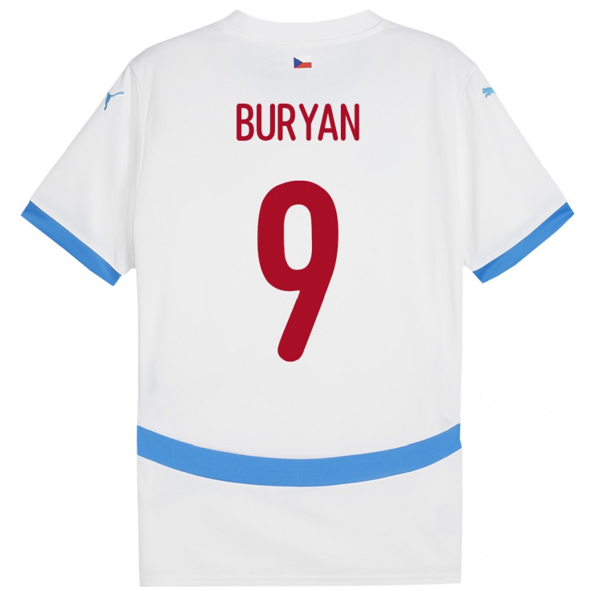 Men Football Czech Republic Jan Buryan #9 White Away Jersey 24-26 T-Shirt Uk