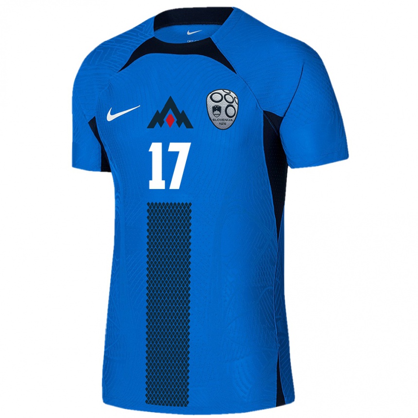 Men Football Slovenia Jan Mlakar #17 Blue Away Jersey 24-26 T-Shirt Uk