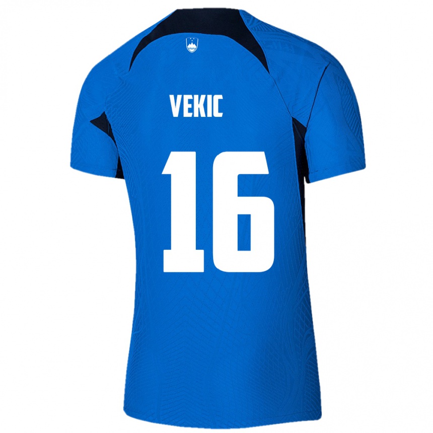 Men Football Slovenia Igor Vekic #16 Blue Away Jersey 24-26 T-Shirt Uk