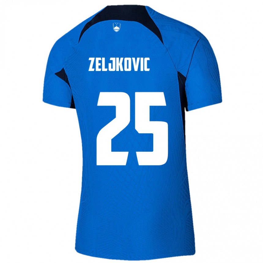 Men Football Slovenia Adrian Zeljkovic #25 Blue Away Jersey 24-26 T-Shirt Uk